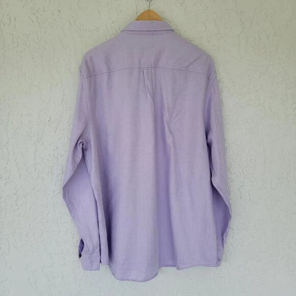 Tasso Elba Long Sleeve Button Down Shirt Mens Size L 16 16.5 Lilac White Striped - Picture 6 of 11
